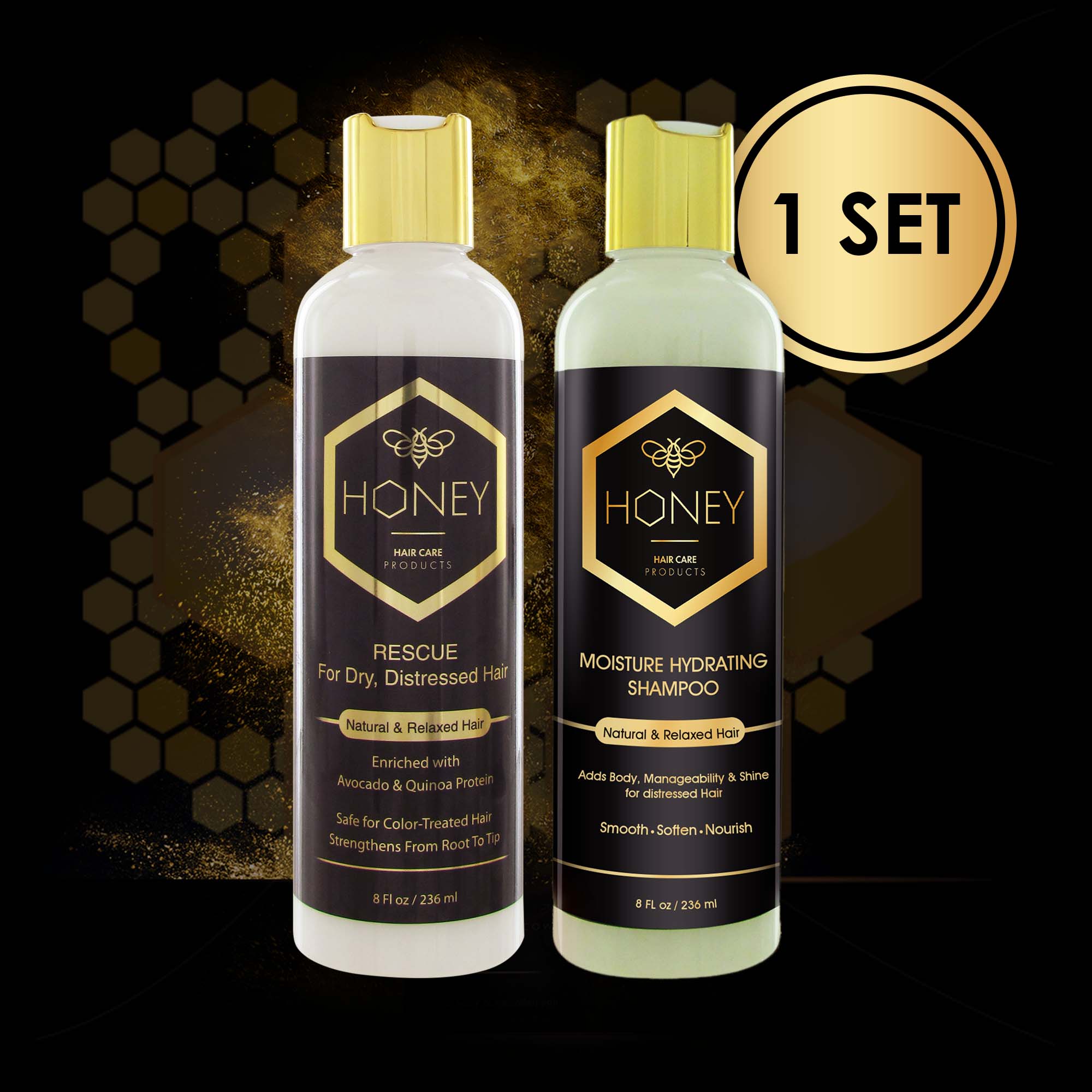 (1 SET) Moisture Hydrating Shampoo and Rescue Conditioner by Honey Haircare 8fl oz